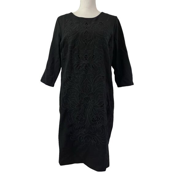 Chicos Womens Embroidered Sheath Dress Size 2P/ US LP Black Ponte Knit Chic NWT - Picture 1 of 7